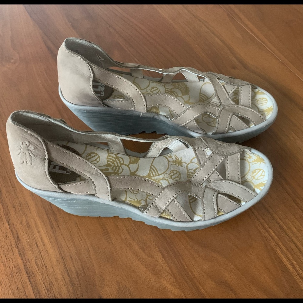 FLY London Yadi Leather Slip-on Wedge Sandals